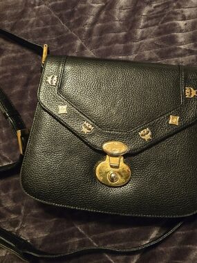 MCM Black Leather Crossbody Bag with Gold Hardware Vintage GUC